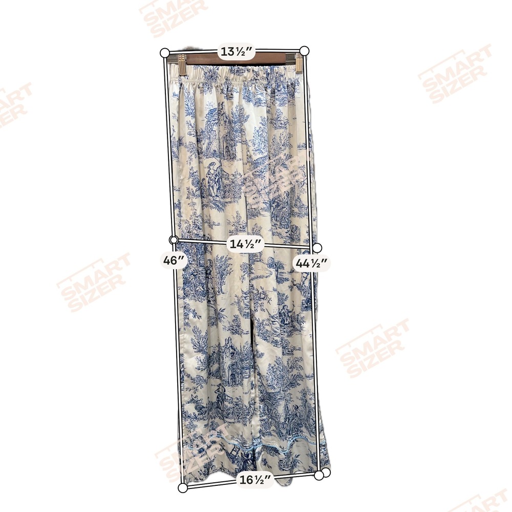 Cider Blue White Toile De Jouy Pajama Pants Wide Leg Satin Lounge Small - Picture 8 of 8